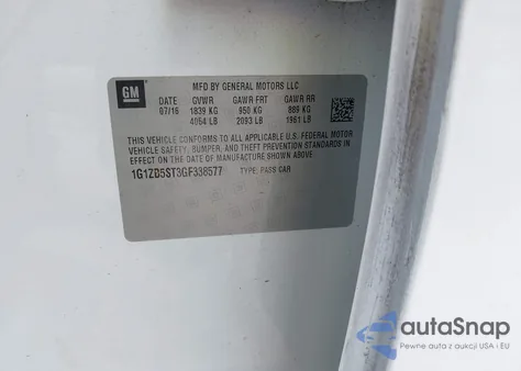 2016 Chevrolet Malibu Ls z USA, uszkodzony, nr VIN 1G1ZB5ST3GF338577